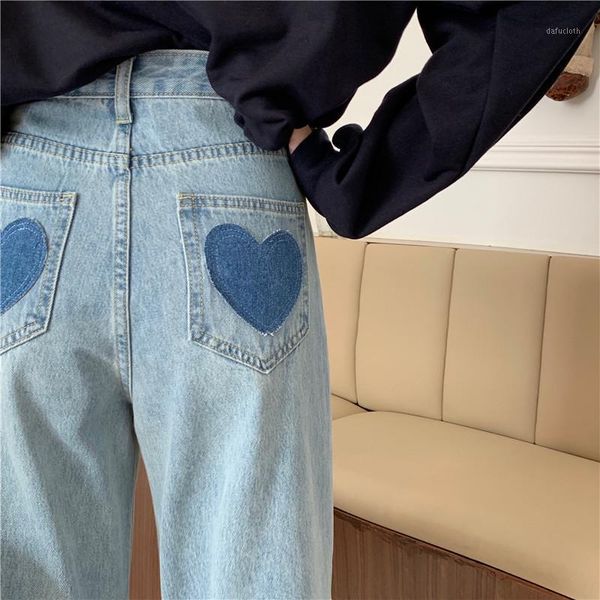 women's jeans 2021 spring retro women trousers y2k love heart patch pocket female loose high-waisted wide-leg straight-leg pants, Blue
women's jeans 2021 spring retro women trousers y2k love heart patch pocket female loose high-waisted wide-leg straight-leg pants, Blue