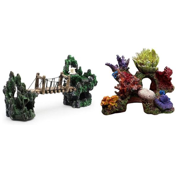 decorations 2 pcs aquarium decoration fish tank ornament, coral plant cave & rope bridge mountains
decorations 2 pcs aquarium decoration fish tank ornament, coral plant cave & rope bridge mountains