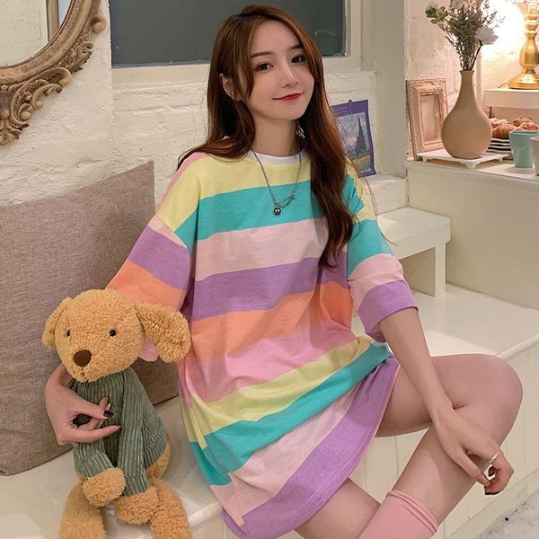 women's t-shirt 2021 cartoon cotton summer rainbow fresh and loose mid-length harajuku shirt korean style clothes women half, White
women's t-shirt 2021 cartoon cotton summer rainbow fresh and loose mid-length harajuku shirt korean style clothes women half, White