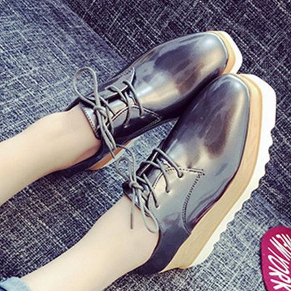 dress shoes 2021 spring and autumn british style retro eomen lace-up patent leather platform thick-soled women's footwear, Black
dress shoes 2021 spring and autumn british style retro eomen lace-up patent leather platform thick-soled women's footwear, Black