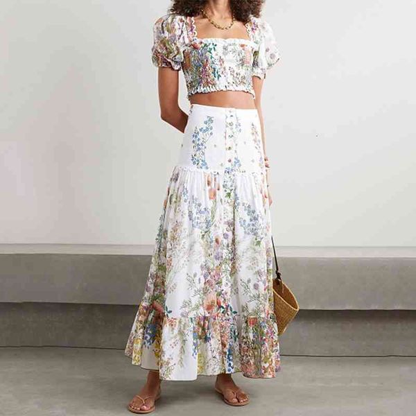 two piece dress set women crop blouse floral print sqaure collar+high waist maxi skirt qc5p, White
two piece dress set women crop blouse floral print sqaure collar+high waist maxi skirt qc5p, White