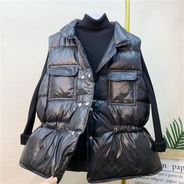 women's vests women solid double breasted drawstring stand collar cropped vest jacket cotton padded windproof warm waistcoat y933, Black;white
women's vests women solid double breasted drawstring stand collar cropped vest jacket cotton padded windproof warm waistcoat y933, Black;white