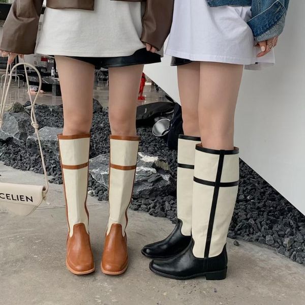 boots straight leg external fried street ~ minority trouser color matching lattice knight square head thick heel high tube, Black
boots straight leg external fried street ~ minority trouser color matching lattice knight square head thick heel high tube, Black