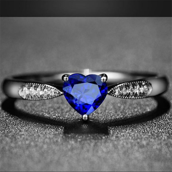 wedding rings blaike luxury blue heart zircon crystal for women white gold filled female engagement ring jewelry gifts, Slivery;golden