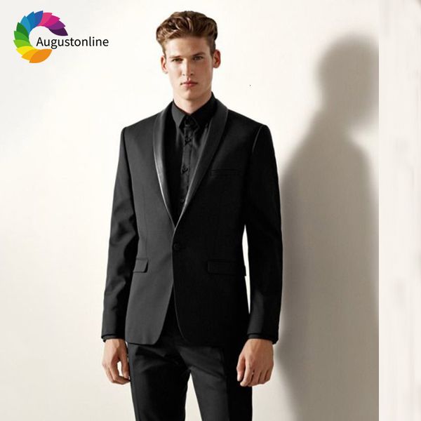 men's suits & blazers black slim fit men business prom wedding tuxedos shawl lapel groom wear 2pieces (jacket+pants) costumen homm, White;black