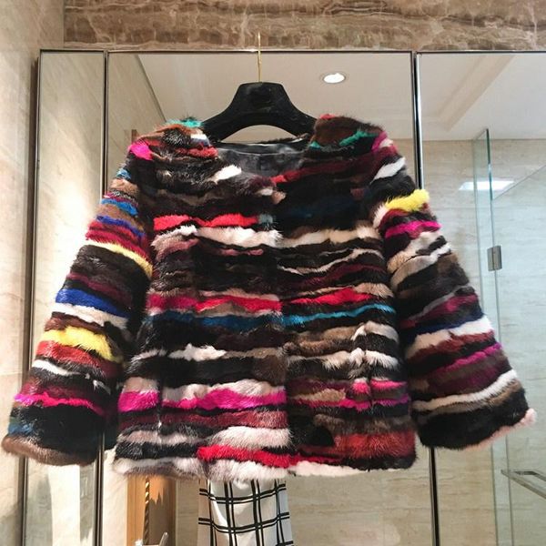 women's fur & faux real natural mink coat fashion multi-color colorful stripe jacket warm winter full sleeve, Black
women's fur & faux real natural mink coat fashion multi-color colorful stripe jacket warm winter full sleeve, Black