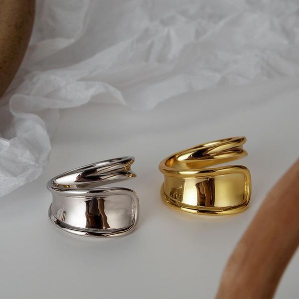 cluster rings light luxury simple niche s925 sterling silver glossy ring female ins cold wind open geometric index finger, Golden;silver 
cluster rings light luxury simple niche s925 sterling silver glossy ring female ins cold wind open geometric index finger, Golden;silver