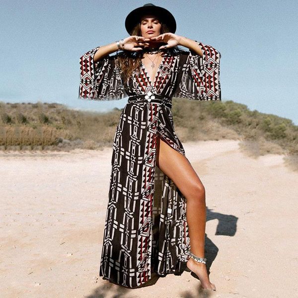 women's swimwear ayualin cotton print summer beach blouse vestidos loose long sleeve holiday kimono robe bikini cover up boho women dre, White;black
women's swimwear ayualin cotton print summer beach blouse vestidos loose long sleeve holiday kimono robe bikini cover up boho women dre, White;black