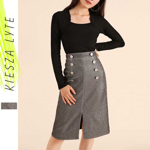 women elegant glossy skirt high waist split knee length button office lady gray skirts 210608, Black
women elegant glossy skirt high waist split knee length button office lady gray skirts 210608, Black