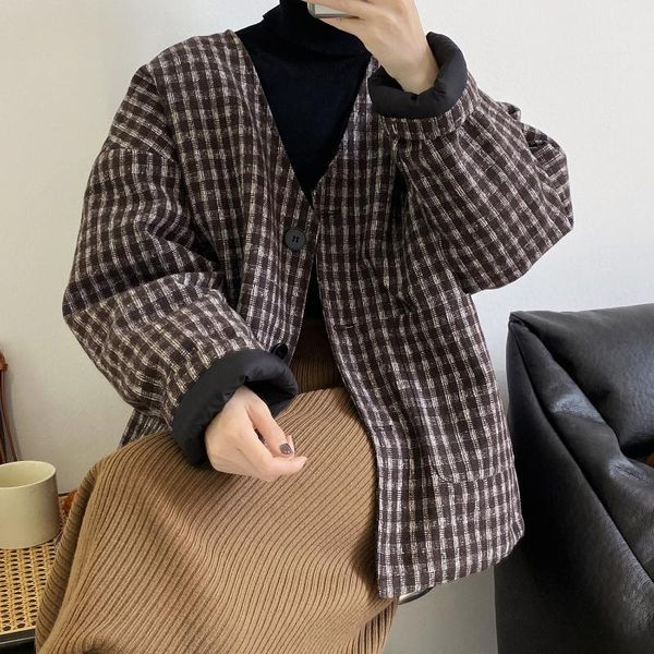 women's wool & blends retro padded woolen cotton-padded jacket 2021 winter korean plaid single-breasted, Black
women's wool & blends retro padded woolen cotton-padded jacket 2021 winter korean plaid single-breasted, Black