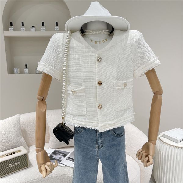 female spring summer 2021 niche fashion design tweed knitting tassel cardigan single small coat, Tan;black
female spring summer 2021 niche fashion design tweed knitting tassel cardigan single small coat, Tan;black