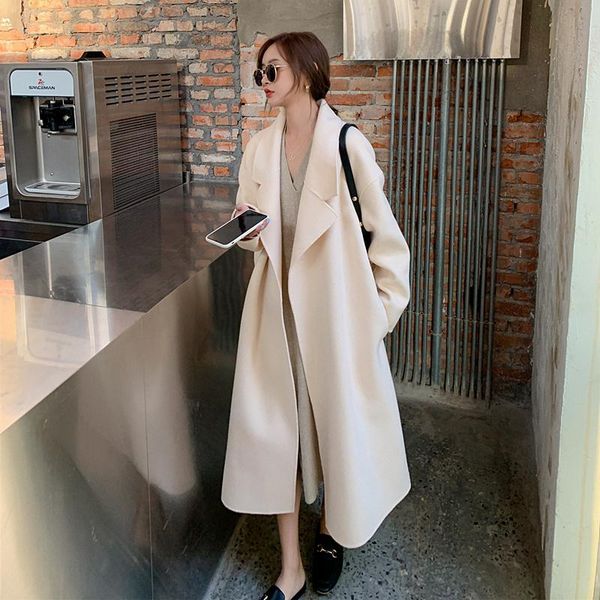 women's wool & blends white fumei korean medium long suit collar double-sided handmade coat straight cashmere lace up, Black
women's wool & blends white fumei korean medium long suit collar double-sided handmade coat straight cashmere lace up, Black