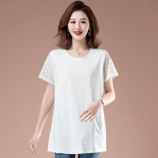 women's t-shirt causal solid summer women office lady o-neck hollow out lace short sleeve loose fashion cotton stretch long, White
women's t-shirt causal solid summer women office lady o-neck hollow out lace short sleeve loose fashion cotton stretch long, White