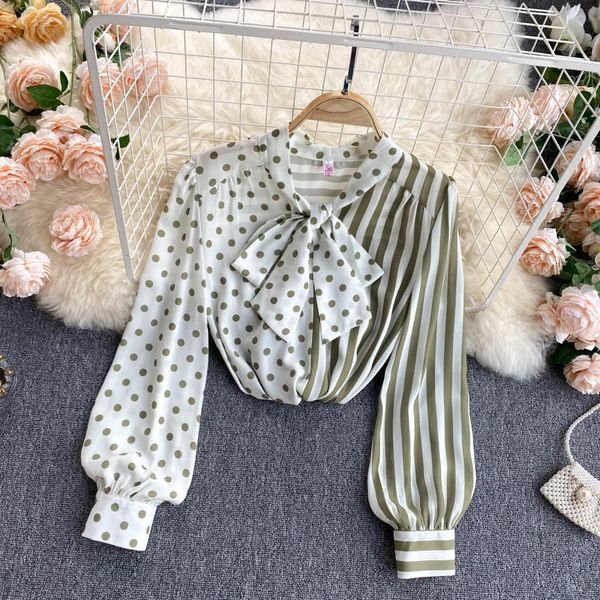women's knits & tees women fashion bow neck hit color stitching long-sleeved dot print elegant blusas mujer blouse shirts s15, White
women's knits & tees women fashion bow neck hit color stitching long-sleeved dot print elegant blusas mujer blouse shirts s15, White