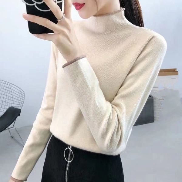 fashion sweater fine woolen semi turtleneck long sleeve bottom coat women's autumn winter 2021 foreign style with pullover, White;black
fashion sweater fine woolen semi turtleneck long sleeve bottom coat women's autumn winter 2021 foreign style with pullover, White;black