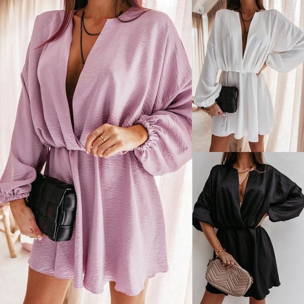 casual dresses elegant for women fashion solid v-neck long sleeveless ankle-length evening robe de soirée mariage, Black;gray 
casual dresses elegant for women fashion solid v-neck long sleeveless ankle-length evening robe de soirée mariage, Black;gray