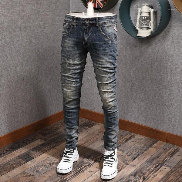 men's jeans european american vintage fashion men retro blue elastic cotton slim fit ripped distressed designer denim pants
men's jeans european american vintage fashion men retro blue elastic cotton slim fit ripped distressed designer denim pants