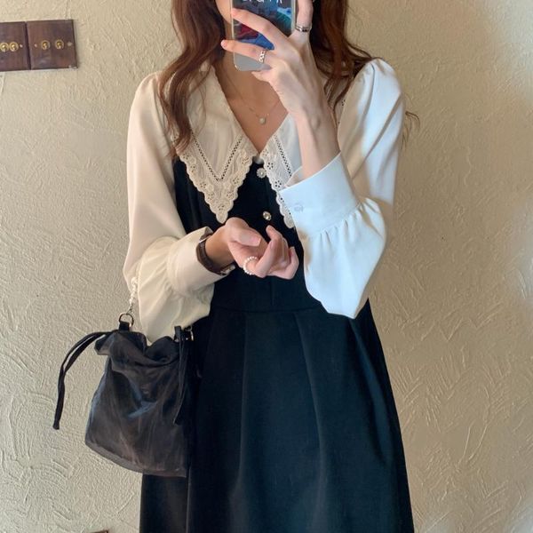 dresses korean white hook flowers sweet shirts+loose black thin a-line slip es all match two piece sets, Black;gray
dresses korean white hook flowers sweet shirts+loose black thin a-line slip es all match two piece sets, Black;gray