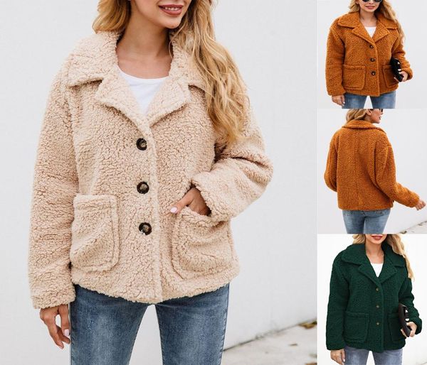 women's wool & blends fashion warm plush jacket women lapel pocket single-breasted, Black
women's wool & blends fashion warm plush jacket women lapel pocket single-breasted, Black