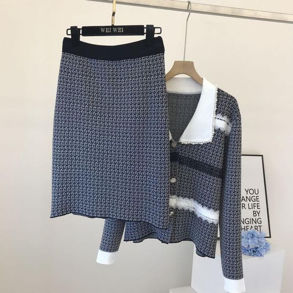two piece dress 2021 autumn products han fan ol temperament style lace and gray plaid lapel jacket + skirt knit cover, White
two piece dress 2021 autumn products han fan ol temperament style lace and gray plaid lapel jacket + skirt knit cover, White