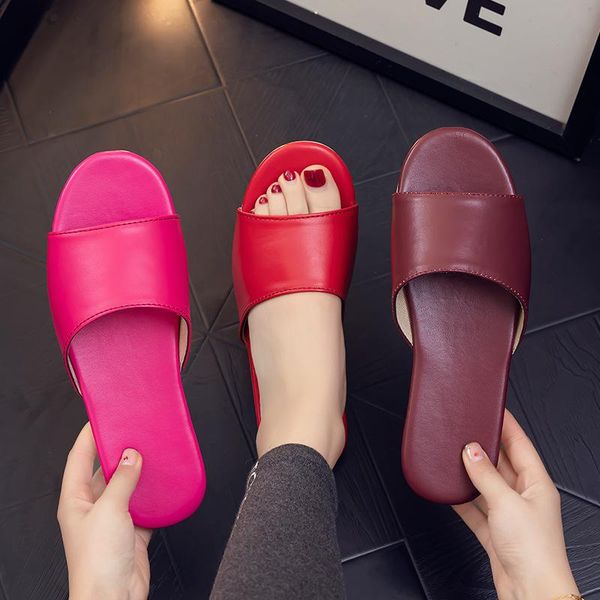 slippers women summer home soft leather couple indoor slides solid color non-slip flip flops house shoes men, Black
slippers women summer home soft leather couple indoor slides solid color non-slip flip flops house shoes men, Black