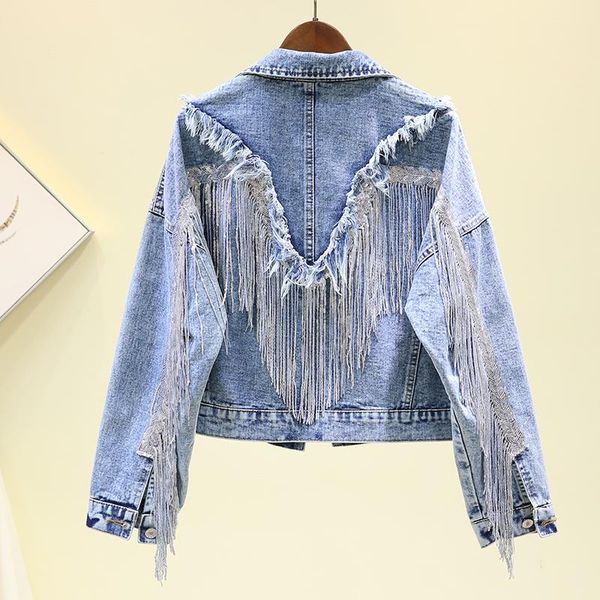 women's jackets fashion jean jacket women fringed sequined denim 2021 autumn vintage loose short jeans casual chaquetas mujer, Black;brown
women's jackets fashion jean jacket women fringed sequined denim 2021 autumn vintage loose short jeans casual chaquetas mujer, Black;brown