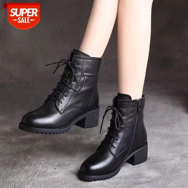 winter korean martin boots women's shoes plush cotton thick heel round head lace up short #d79m, Black