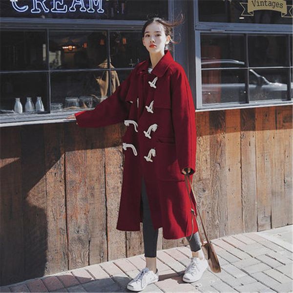 women's wool & blends horn buckle woolen coat women autumn winter 2021 korean long section of students loose thick parka female w234, Black
women's wool & blends horn buckle woolen coat women autumn winter 2021 korean long section of students loose thick parka female w234, Black