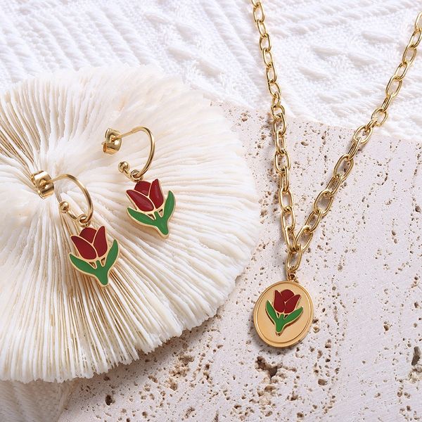 tulip jewelry sets 18k gold plated 40+5cm necklace pendants and stud earrings for wedding gift christmas set, Silver
tulip jewelry sets 18k gold plated 40+5cm necklace pendants and stud earrings for wedding gift christmas set, Silver
