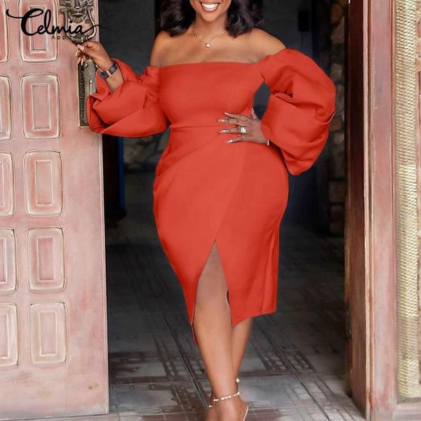 casual dresses celmia 2021 fashion puff sleeve dress women off shoulder sheath midi vestidos elegant lady tight-fit split hem sundress, Black;gray
casual dresses celmia 2021 fashion puff sleeve dress women off shoulder sheath midi vestidos elegant lady tight-fit split hem sundress, Black;gray