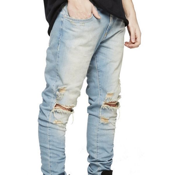 men's jeans thin breech breeches stretch out their anguished pants ripped freyed fitting brim holes pencil boy, Blue
men's jeans thin breech breeches stretch out their anguished pants ripped freyed fitting brim holes pencil boy, Blue