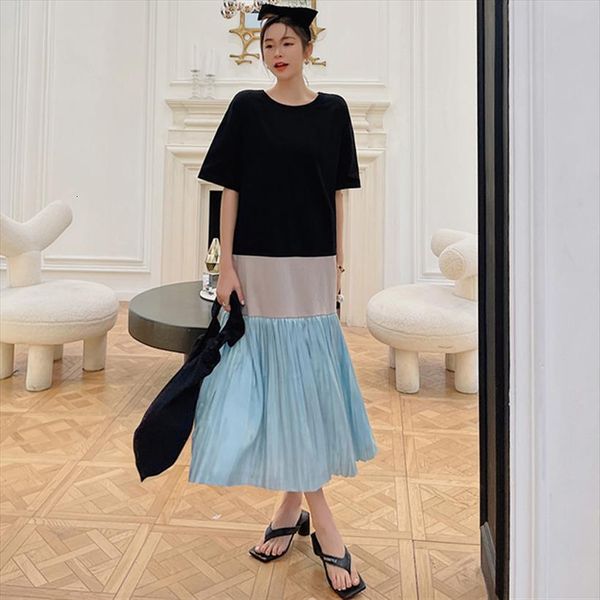 korean summer loose patchwork womens dresses creasing hem long vestidos robe elbise, Black;gray
korean summer loose patchwork womens dresses creasing hem long vestidos robe elbise, Black;gray