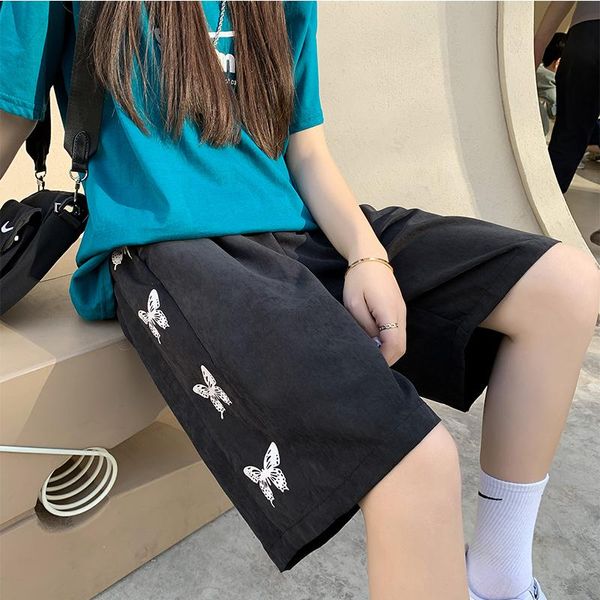 women's shorts summer side print knee-length high waist gray korean cotton sweatshorts women loose black leisure fashion joggers, White;black
women's shorts summer side print knee-length high waist gray korean cotton sweatshorts women loose black leisure fashion joggers, White;black