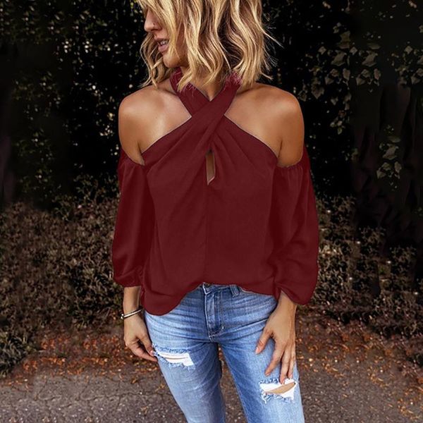 women's blouses & shirts solid backless women blouse casual bodycon strapless halter black long sleeve for ladies and, White
women's blouses & shirts solid backless women blouse casual bodycon strapless halter black long sleeve for ladies and, White