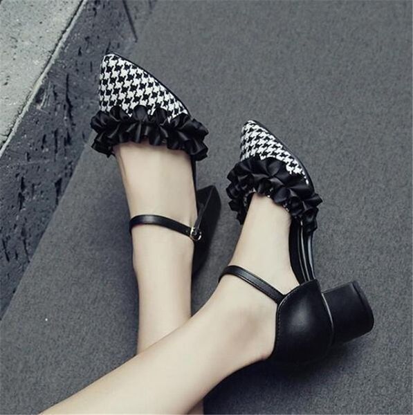 korean fashion ruffles plaid ankle strap sandals women pointed toe chunky block square med heels party date daily shoes, Black
korean fashion ruffles plaid ankle strap sandals women pointed toe chunky block square med heels party date daily shoes, Black