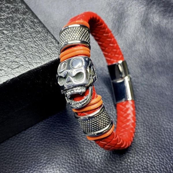 charm bracelets fashion stainless steel bracelet men leather punk style skull adorn article genuine braided sp0065, Golden;silver
charm bracelets fashion stainless steel bracelet men leather punk style skull adorn article genuine braided sp0065, Golden;silver