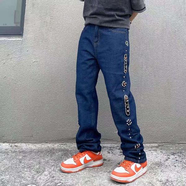 men's jeans rhinestone decorate straight casual vibe style mens washed pocekts high street retro loose denim trousers couple jean pant, Blue
men's jeans rhinestone decorate straight casual vibe style mens washed pocekts high street retro loose denim trousers couple jean pant, Blue