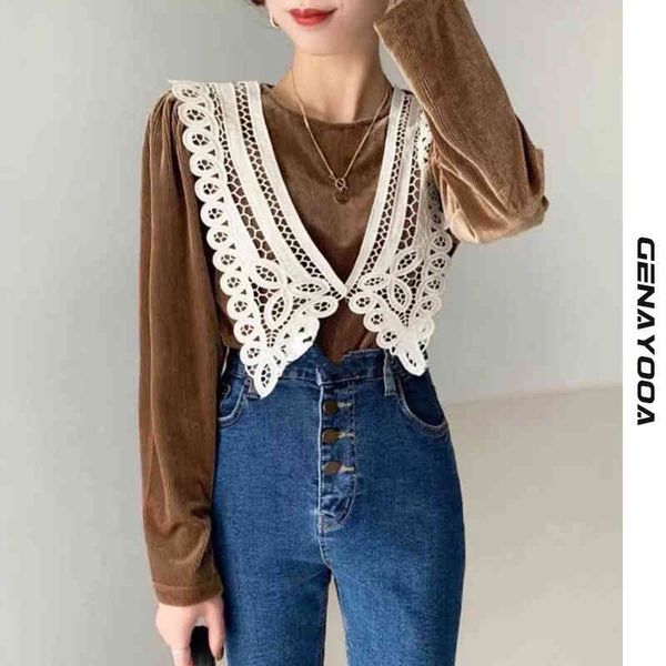 genayooa lace patchwork womens and blouses vintage o-neck spring/autumn ladies velvet blouse women shirt korean 210417, White
genayooa lace patchwork womens and blouses vintage o-neck spring/autumn ladies velvet blouse women shirt korean 210417, White