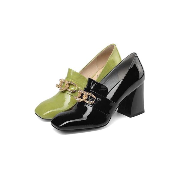dress shoes simple and elegant full leather rhinestone rough with women's single square head fashion high heels women, Black
dress shoes simple and elegant full leather rhinestone rough with women's single square head fashion high heels women, Black