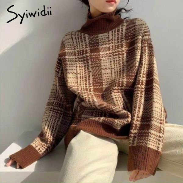 syiwidii turtleneck sweaters for women plaid fall oversized korean winter clothes pullovers knitted batwing sleeve loose 210417, White;black
syiwidii turtleneck sweaters for women plaid fall oversized korean winter clothes pullovers knitted batwing sleeve loose 210417, White;black