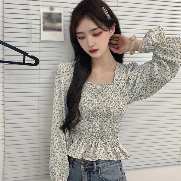 women's blouses & shirts summer sweet floral chiffon t-shirt for women square collar ruffle trim female long sleeve short, White
women's blouses & shirts summer sweet floral chiffon t-shirt for women square collar ruffle trim female long sleeve short, White