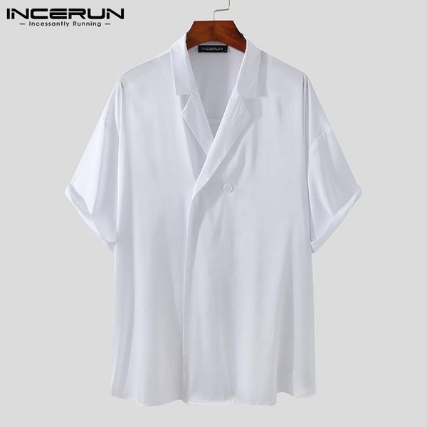 men's casual shirts incerun fashion men shirt solid color 2021 lapel short sleeve korean double breasted streetwear camisa masculina, White;black
men's casual shirts incerun fashion men shirt solid color 2021 lapel short sleeve korean double breasted streetwear camisa masculina, White;black