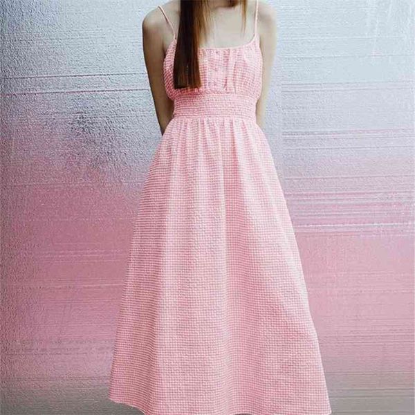 women summer plaid sweet dress za spaghetti strap buttons high waist female elegant a-line mid-calf dresses vestidos 210513, White
women summer plaid sweet dress za spaghetti strap buttons high waist female elegant a-line mid-calf dresses vestidos 210513, White