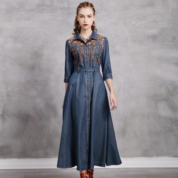 casual dresses cotton dress women spring clothes turn-down collar high waist jeans elegant embroidery vintage a-line robe femme, Black;gray
casual dresses cotton dress women spring clothes turn-down collar high waist jeans elegant embroidery vintage a-line robe femme, Black;gray