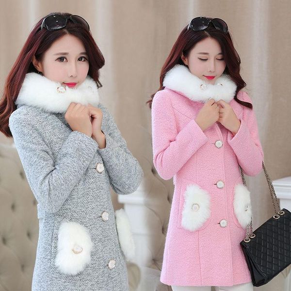 women's wool & blends women woolen overcoat 2021 winter coat female fashion jacket hooded fur collar jackets b608, Black
women's wool & blends women woolen overcoat 2021 winter coat female fashion jacket hooded fur collar jackets b608, Black