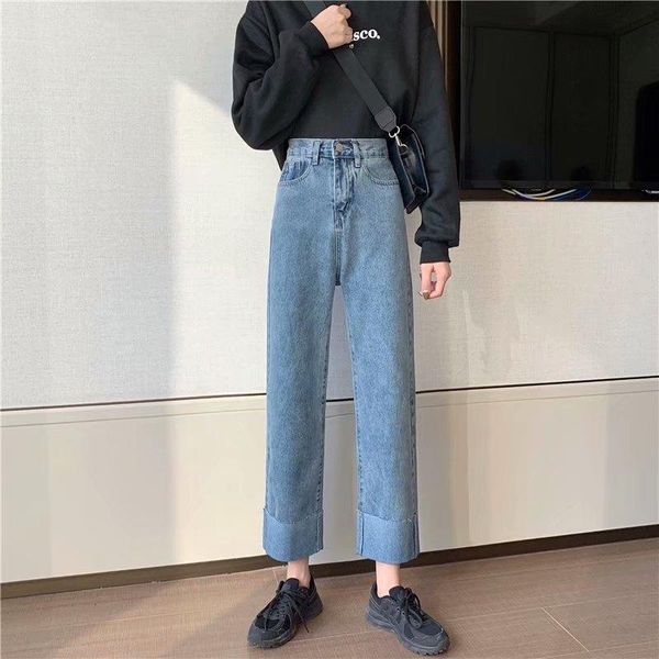 women's jeans summer and autumn pants 2021 korean version of thin high waist women loose straight nine-point wide-leg trend, Blue
women's jeans summer and autumn pants 2021 korean version of thin high waist women loose straight nine-point wide-leg trend, Blue