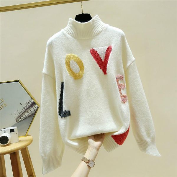 women's sweaters 2021 autumn and winter fashion letter embroidery sweater turtleneck warm knitted pullovers pull femme, White;black
women's sweaters 2021 autumn and winter fashion letter embroidery sweater turtleneck warm knitted pullovers pull femme, White;black
