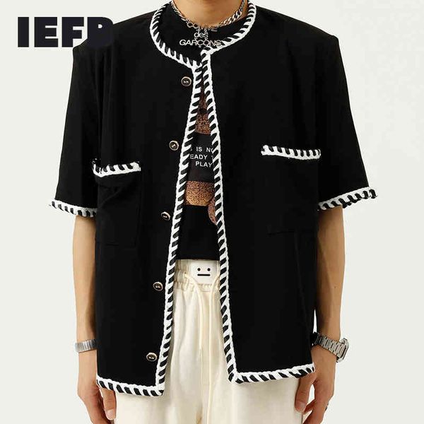 iefb men's clothing summer short sleeve design jacket coat men's trend loose simple round collar single breated 210524, Black;brown
iefb men's clothing summer short sleeve design jacket coat men's trend loose simple round collar single breated 210524, Black;brown