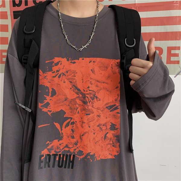 men's t-shirts vintage flame lettered print all-around loose base long sleeve t-shirt man, White;black
men's t-shirts vintage flame lettered print all-around loose base long sleeve t-shirt man, White;black