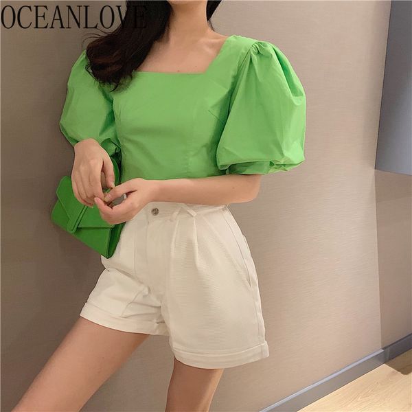 green blouses women solud puff sleeve vintage summer blusas zipper elegant shirts korean style short 17016 210415, White
green blouses women solud puff sleeve vintage summer blusas zipper elegant shirts korean style short 17016 210415, White